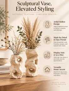 1pc Beige Abstract Hollow Resin Vase, Wabi-Sabi Irregular Textured Flower Vase For Dried Flowers, Pampas Grass And Branches, Modern Tabletop Decor For Living Room, Entryway, Shelf And Office ,Planters,Flower Pot,Plant Pots ,Spring Decor,Home Decor - New Model - View 9