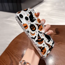 1pc Transparent Halloween Black Cat Pumpkin Fashion Full Coverage TPU Anti-Drop Minimalist Phone Case Compatible With Apple 17 16 15 14 13 12 11 Pro Max - Multicolor - View 3