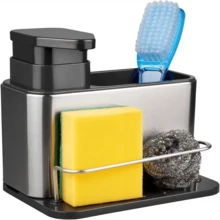 3-In-1 Kitchen Sink Countertop Organizer, Multi-Functional Dish Soap Dispenser Holder, Stainless Steel Dish Brush Sponge Steel Wool Storage Box, Removable Drain Base With Drainage Holes To Prevent Water Accumulation, Space-Saving Countertop Organizer, Home Dishwashing Tool Organizer, Sink Side Multi-Functional Storage Gadget, Kitchen Countertop Tidy Organizer, Easy To Clean Removable Tray, Home Kitchen Cleaning Tool Storage And Display - Multicolor - View 5