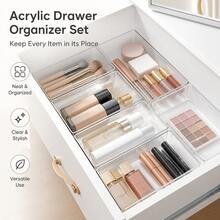 Stackable Clear Drawer Organizer | Rectangular Tray | Small Vanity Organizer & Desktop Drawer Divider Tray - Multicolor - View 6