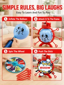 Mr Boom Bursting Balloon Game,Inflatable Balloon Bomb Party Game For Kids And Adults,Tool Free Assembly Spinner Roulette Push Stick Lucky Draw Game,Fun Tension Game For Party Game Night Sleepover,Gift For Kids Birthday Christmas,Party Games - Multicolor - View 6