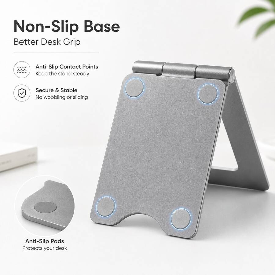 Portable Foldable Aluminum Alloy Phone & Tablet Stand, 180° Adjustable Desktop Phone & Tablet Holder, Compact Non-Slip Phone Base, Suitable For Desktop And Travel Use