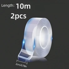 2pcs 1/2/3/5/10m Super Strong Double-Sided Transparent Tape, Waterproof Reusable Clear Double-Sided Tape, Suitable For Kitchen & Bathroom Items - Transparent - View 12