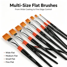 Yutiars Multi-Size Flat Head Paint Brush Set Nylon Bristles Wear-Resistant Black & Red Contrast Handle Watercolor Oil Acrylic Painting Brushes Art Drawing Practice Creative Multi-Model Flat Head Paint Brush Full Tool Kit - Multicolor - View 1