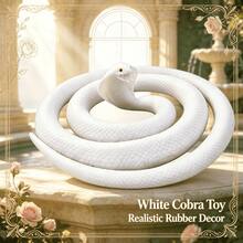 Ultra-Realistic Rubber Cobra/Round-Headed Snake Model Ornament, Halloween Party Decoration And Garden Yard Realistic Prop - White - View 1