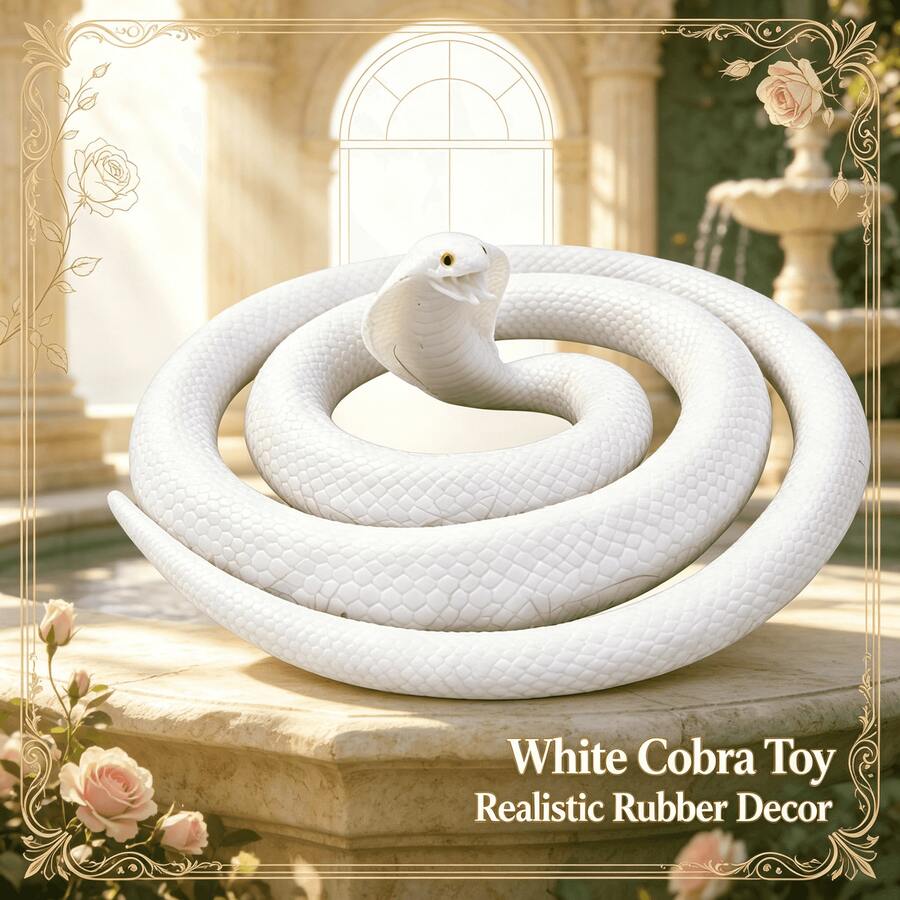 Ultra-Realistic Rubber Cobra/Round-Headed Snake Model Ornament, Halloween Party Decoration And Garden Yard Realistic Prop - White - View 1