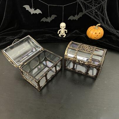 24Pcs Vintage Pirate Treasure Chest, Transparent Plastic Rectangular Storage Box With Closure, Nautical Theme Decorative Storage Case, Halloween Christmas Room Home Decor, Home Christmas Gift & Ornament For Party Holiday Decoration
