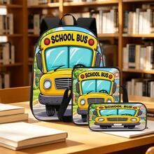Yellow School Bus Print Large Capacity Backpack 3-Piece Set, Lightweight & Breathable, Student Commute & School Use, Multi-Function Shoulder Bag, Crossbody Bag & Pencil Case Storage Set - Printed Bag - View 8