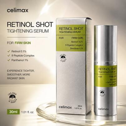 سيروم Celimax Retinol Shot لشد البشرة 30 مل، سيروم ريتينول كوري للعناية بالبشرة مع مركب الببتيد، سيروم وجه مشدود ومضاد للشيخوخة، علاج ترطيب وعناية بالتجاعيد لبشرة ناعمة ومشرقة