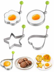 4pcs/1pc Stainless Steel Egg Pancake Molds, Flower, Heart, Star And Round Shapes, Suitable For Breakfast, Pancakes, Omelets And Sandwiches, Reusable, Suitable For Frying Pan, Kitchen And Bento Box - Multicolor - View 4
