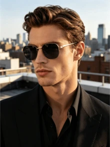 FIYLROG Men's Classic Square Sunglasses, Minimalist Metal Temples UV Protection Glasses, Suitable For Street Style - Multicolor - View 6