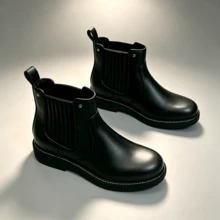 Men's Classic Chelsea Ankle Boots Round Toe Elastic Side Band Low Heel Commuter Business Casual Versatile Autumn Winter - Black - View 3