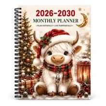 2026-2030 May Monthly Planner Christmas Highland Cute Cow Spiral Binding Notebook High Aesthetic Schedule Diary Book, Adorable Christmas Holiday Cover, Suitable For Daily Check-In, Time Management, Students & Adults Universal, Cross-Border Creative Stationery Notebook, Record Goals & To-Do List - Style 1 - View 4