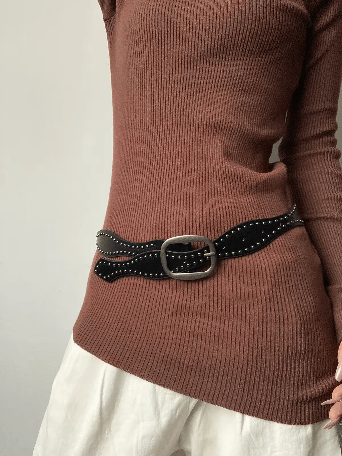 1pc American Style Fashion Casual Rivet Minimalist Versatile Women PU Leather Belt