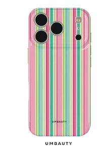 UMBAUTY 1pc Pink & Green Striped Pattern Design, Compatible With Phone 18 Pro Max, Fits Apple 18/17/16/15/14/13/12/11 Pro Max/Plus/Mini 17e, Full Coverage High-Definition Printed Soft Shell Phone Case, Raised Screen/Lens Protection, Unisex, Ideal Gift For Girlfriend On Halloween, Valentine's Day, Easter, Wedding Season And Birthday - Multicolor - View 1