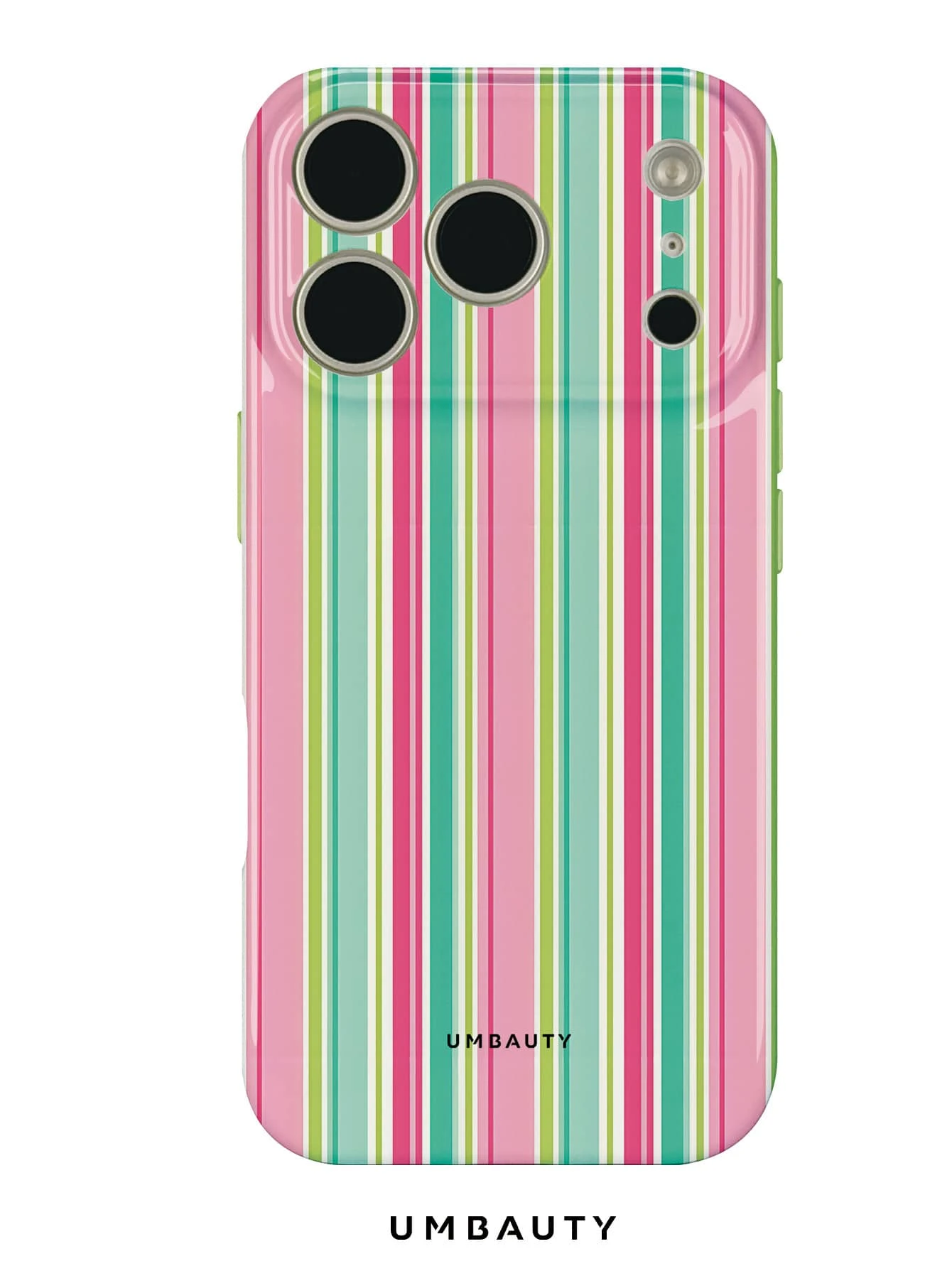 UMBAUTY 1pc Pink & Green Striped Pattern Design, Compatible With Phone 18 Pro Max, Fits Apple 18/17/16/15/14/13/12/11 Pro Max/Plus/Mini 17e, Full Coverage High-Definition Printed Soft Shell Phone Case, Raised Screen/Lens Protection, Unisex, Ideal Gift For Girlfriend On Halloween, Valentine's Day, Easter, Wedding Season And Birthday - Multicolor - View 1