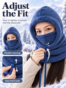 Women'S Winter Fleece-Lined Cold-Weather Balaclava/Hat – Features An Elastic Drawstring Closure; Lightweight And Warm; Suitable For Cycling, Skiing, And Outdoor Sports; Solid-Color Pullover Style With Windproof Ear Protection. - Multicolor - View 4