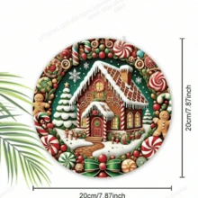 Wooden Snow House Sign 2D Embossed Effect Candy Gingerbread Man Wooden Wreath Sign, Suitable For Yard Balcony Door Outdoor Decoration, Ideal Decorative Choice. - A - View 5