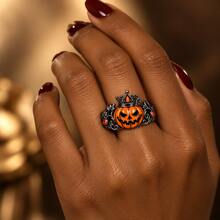 1PC Halloween Pumpkin Crown Ring, 5A Zirconia Inlaid Enamel Statement Ring For Men Women, Unisex Party Jewelry, Ring Box Not Included - Orange - View 7