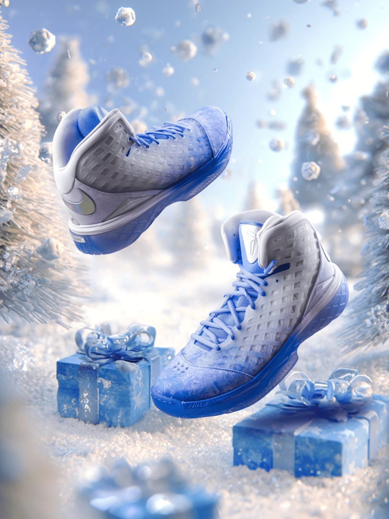 Nike Zoom Kobe 3 Basketball Shoes Retro Non-Slip Durable Supportive Mesh Cushioning Comfortable Versatile Men's Blue And White - White and Blue - View 1