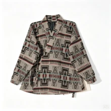 Men's Spring/Autumn/Winter Wool Blend Jacket, Vintage Geometric Pattern Loose Tie-Front Casual Jacket - Multicolor - View 3