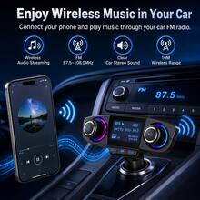 Car Wireless FM Transmitter, Bluetooth 5.0 Car Radio Adapter (Supports Hands-Free Calling), USB Car Charger, TF Card/USB Flash Drive Music Player, AUX Audio Output, 1.3-Inch LCD Display, 12V-24V Car Audio Adapter - A - View 5