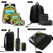 Yellow School Bus Print Large Capacity Backpack 3-Piece Set, Lightweight & Breathable, Student Commute & School Use, Multi-Function Shoulder Bag, Crossbody Bag & Pencil Case Storage Set - Printed Bag - View 9