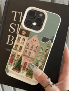 1pc White Christmas Fairy Tale Street Personalized Minimalist Anti-Drop Soft TPU Phone Case Full Coverage Stain Resistant Protective Shell Compatible With Apple 18 17 16 15 14 13 12 11 Pro Max Air And Series - Multicolor - View 1