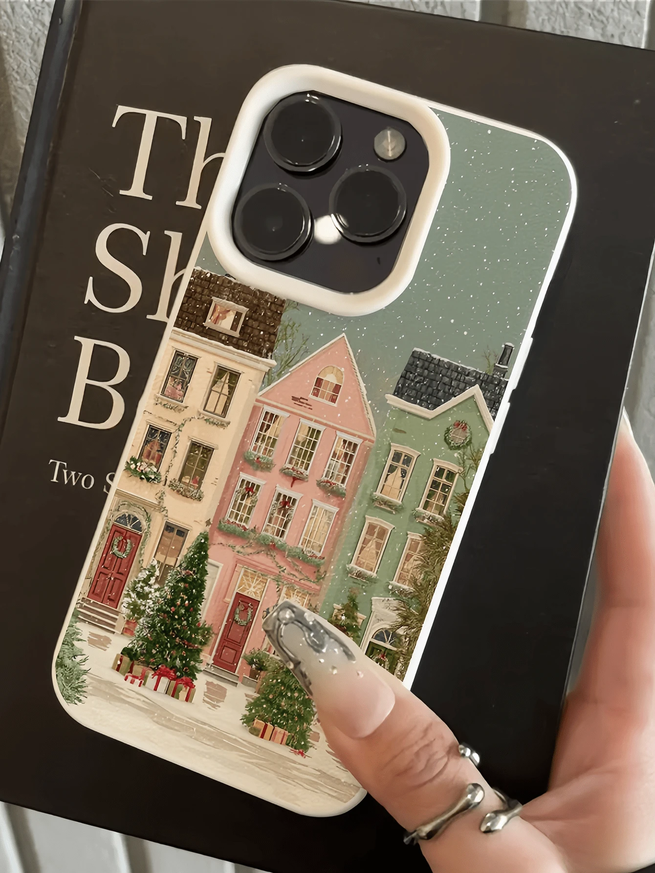 1pc White Christmas Fairy Tale Street Personalized Minimalist Anti-Drop Soft TPU Phone Case Full Coverage Stain Resistant Protective Shell Compatible With Apple 18 17 16 15 14 13 12 11 Pro Max Air And Series - Multicolor - View 1