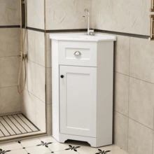 Space-Saving Vertical Design Bathroom Vanity Unit With Single Sink, Water-Resistant MDF Body, Ceramic Sink, Metal Handle, Melamine-Free Surface, Bathroom Storage Unit, White Color. - 1 - View 4