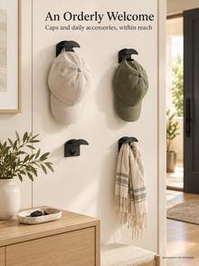 10pcs No-Drill Plastic Wall Mounted Baseball Cap Storage Hooks, Minimalist Home Style Black/White Optional Curved Wide Tray Double Layer Hanging Point Design Baseball Cap Jewelry Headphone Multi-Function Storage Rack, Suitable For Entryway Bedroom Closet All Season Storage - Set - View 5