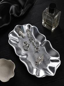 1pc Elegant Silver Jewelry Tray, Carved Pleated Edge, Decorative Storage Dish, Suitable For Bracelets, Rings, Earrings, Watches And Gemstones, Perfect Match For Bedroom Vanity, Makeup Table And Nightstand, Jewelry Dish, Small Accessory Tray, Vanity Decor - Multicolor - View 1