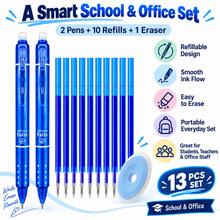 13pcs/Set 2 Packs Retractable Erasable Gel Pen Set With 10 Refills & 1 Eraser, 6 Color Options, Smooth Writing Refillable Pens For Students, School, Office, Note Taking, Homework, Journaling & Everyday Writing - Multicolor - View 10
