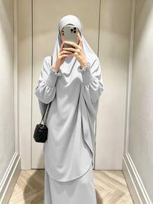 1pc Solid Color Muslim Leg-Of-Gigot Sleeve Cuff Design Hijab Series Abaya, Suitable For Daily Prayer, Simple And Lightweight - Multicolor - View 20