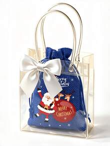 18pcs Colorful Christmas PVC & Linen Gift Bags Set With Bows, Santa Claus Drawstring Pouches, Suitable For Holiday Party Gifts And Jewelry Storage, Perfect For Christmas And New Year Party Supplies - Multiple Styles - View 9