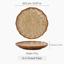 1pc Vintage Kiln-Glazed Ceramic Tableware Set, Wavy Edge Plate, Bowl, Mug, Home Restaurant Retro Dining Tableware - Brown - View 8