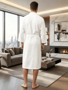 Custom Name Embroidery Waffle Kimono Unisex Robe Waffle Knit Couples Bathrobe Personalized Logo Spa & Hotel Spa Robe Self-Tie Belt Loose Fit Bathrobe - Multicolor - View 3