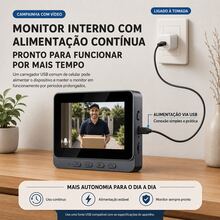 Kit de Campainha de Vídeo HD Sem Fio - Tela IPS de 4,3 Polegadas,Resolução 5MP,Visão Noturna, Interfone Bidirecional, Detecção de Movimento,Ideal para Segurança de Villas, Casas, Escritórios e Apartamentos.Visão Noturna Infravermelha, Intercomunicador Bidirecional, Sem Fios para Casa e Apartamento - Preto - Visão 7