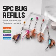 Random Color 5pcs Cat Teaser Stick Replacement Heads (Suitable For 2-16 Lbs Cats), Feather Fly Design, Plush Body + Feather Wings, With Colorful Bell And Rotating Lobster Clasp. Feathers Flutter + Bell Sounds When Shaken, Stimulating Cat's Hunting Instinct, Multi-Color Random Shipment, Interactive Cat Teasing For Self-Entertainment And Boredom Relief, Compatible With Most Cat Teaser Sticks. - Multicolor - View 4