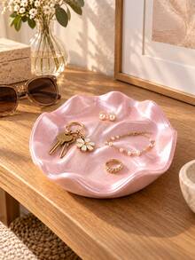 1pc Pink Wavy Jewelry Tray, Elegant Flower-Shaped Jewelry Dish, Ring Holder And Earring, Necklace, Bracelet And Watch Storage Rack, Vanity, Dresser, Bedside Table, Bedroom, Entryway Decorative Storage Box, Home Decor, Gift For Women - Multicolor - View 5