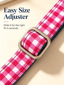 Vintage Denim Patchwork Plaid Dog Collar, Adjustable Size Fashion Plaid Pet Neck Collar, Dog Daily Walking Casual Accessory - Pink - View 9