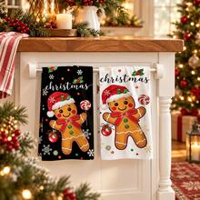 2/4/6 pcs Serbet Dapur Natal Motif Gingerbread Man, Set Handuk Dapur Natal - MultiWarna - View 1