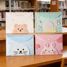 Cute Cartoon Snap Button PVC Folder Pencil Case Office Information Bag Student Stationery - Multicolor - View 4