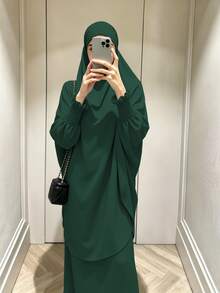 1pc Solid Color Muslim Leg-Of-Gigot Sleeve Cuff Design Hijab Series Abaya, Suitable For Daily Prayer, Simple And Lightweight - Multicolor - View 15