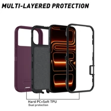 For Galaxy Rugged Series Case - Black, Heavy Duty Shockproof Bumper Dual-Layer Cover W/Port Anti-Dust/Scratch Protection Phone Cases Compatible With Iphone Series, Men Women - Wine Red + Black - View 5