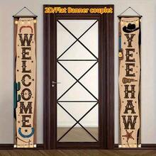 1 Pair Western Cowboy Style Flags, Featuring Country Cowboy Hat Band Rope Design, Polyester Material, Suitable For Ranch Theme Party, Western Decor, Birthday Party, Cowboy Theme Wedding, Country Music Festival, Indoor Home Decor - A - View 11