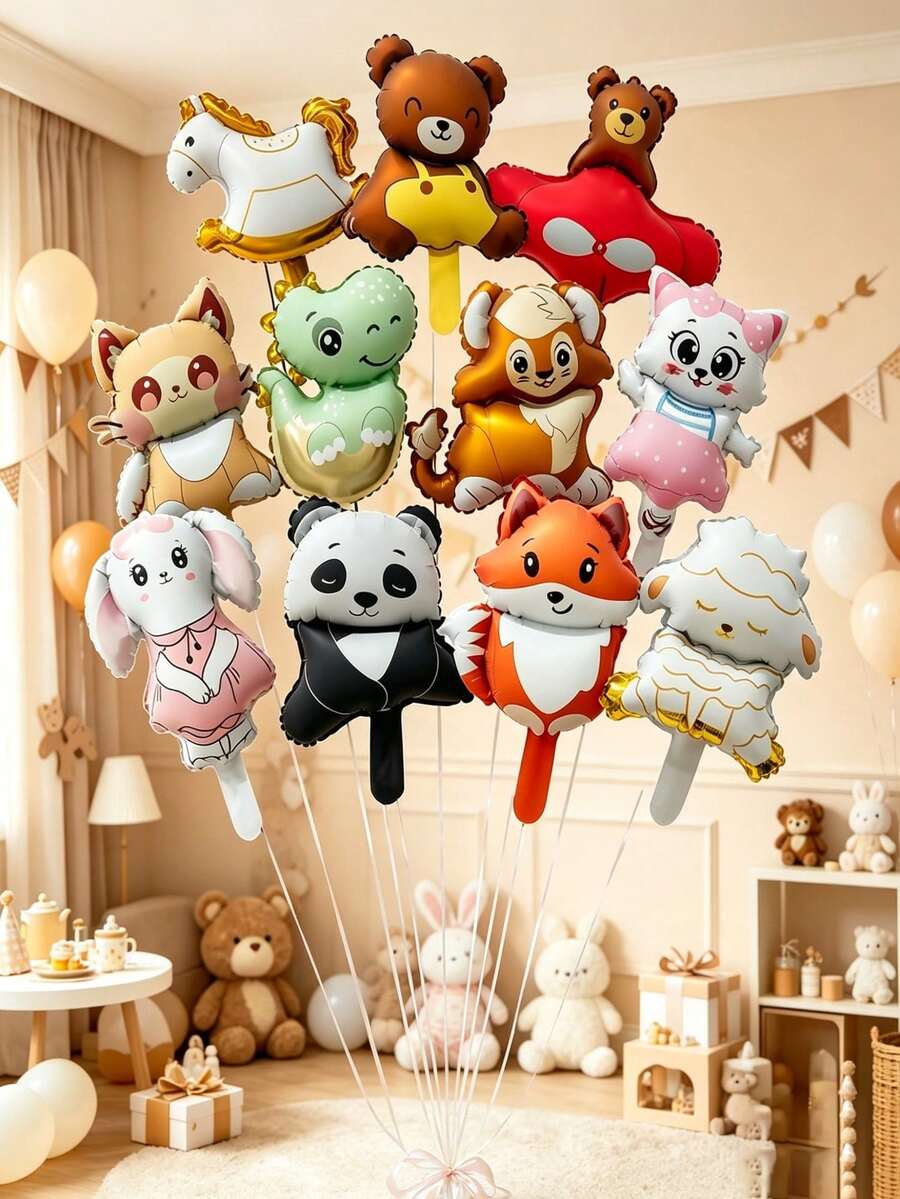 12pcs 16-Inch Mini Fox, Bear, Wooden Horse, Dinosaur, Panda Party ...