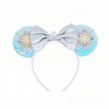 Disney 1pc Frozen Princess Elsa Character Ear Headband, Shiny Light Blue Sequin Snowflake Tiara Bow Cosplay Party Hair Hoop - Multicolor - View 9