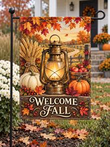 5 Designs Fall Decor Garden Flag Set, Pumpkin Harvest Maple Leaf Sunflower Lantern Welcome Pattern, Rustic Farmhouse Outdoor Yard Flag For Porch Lawn Garden Decoration, Thanksgiving Seasonal Home Decor - A - View 8