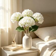 2pcs Artificial Hydrangea Flowers, Suitable For Wedding, Bridal Bouquet, Home And Room Decor, Autumn Style, Halloween, Party, Bedroom, Bathroom, Tabletop Display, Outdoor Scene, Back To School Theme, Wall Decor And Office - White - View 5